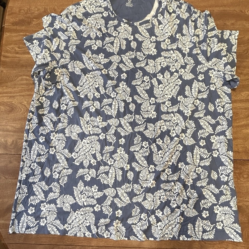 4X HB Brand DXL T-shirt  Blue Hawaiian Print Short Sleeves Crew Neck‎